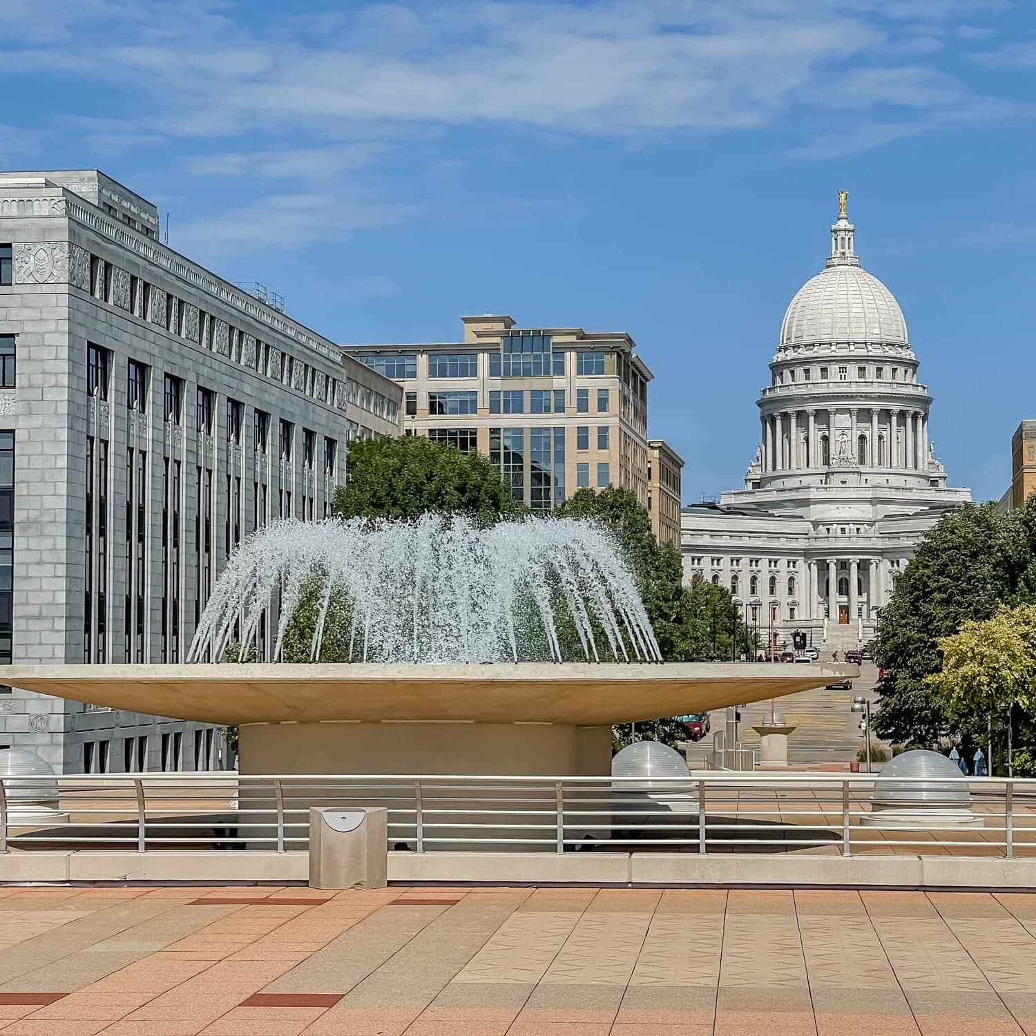 Madison WI daytime skyline featuring the State Capitol building